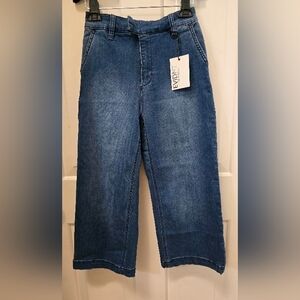 EVIDNT Los Angeles Malibu  Blue Denim Cropped Flair Raw Cut Hem Jeans Sz 25 NWT